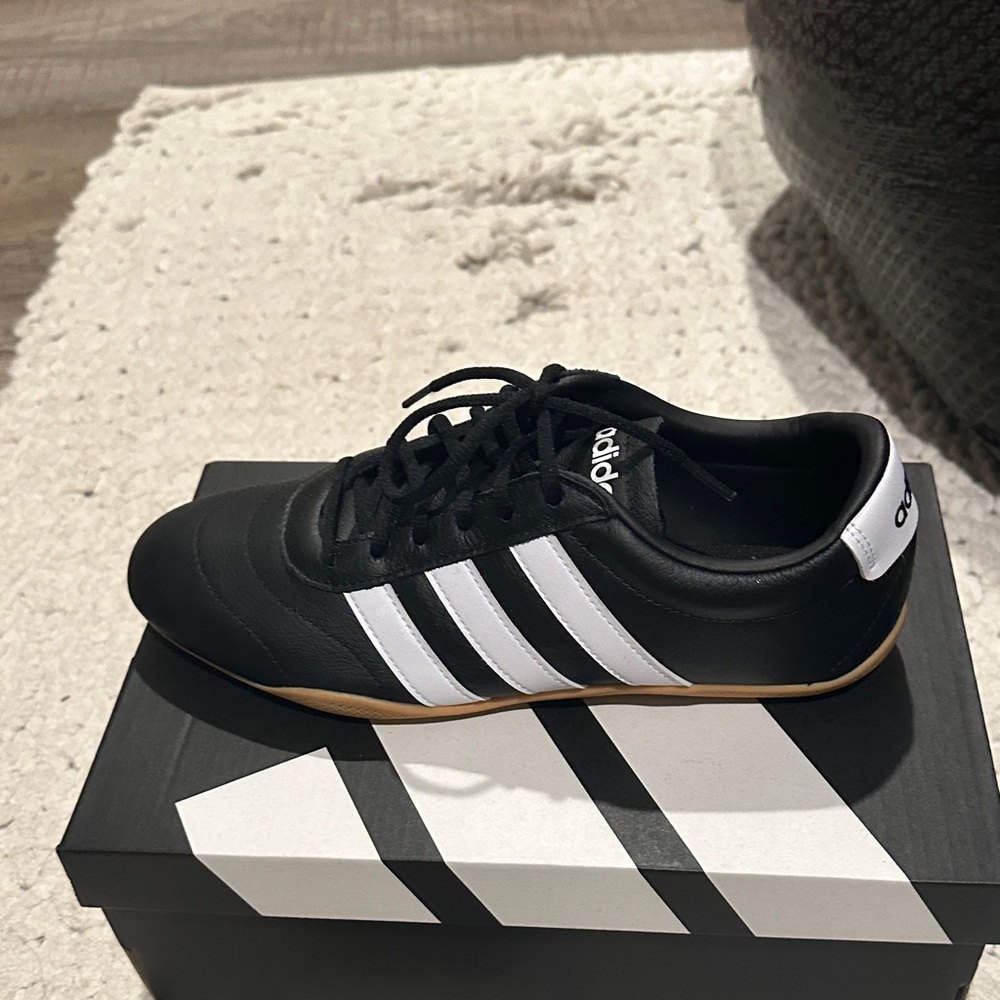 Adidas Men's Black and White Sneakers with Gum Sole